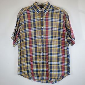 Vintage Ralph Lauren Blaire Mens Short Sleeve Shirt Button Up Blue Yellow Cotton